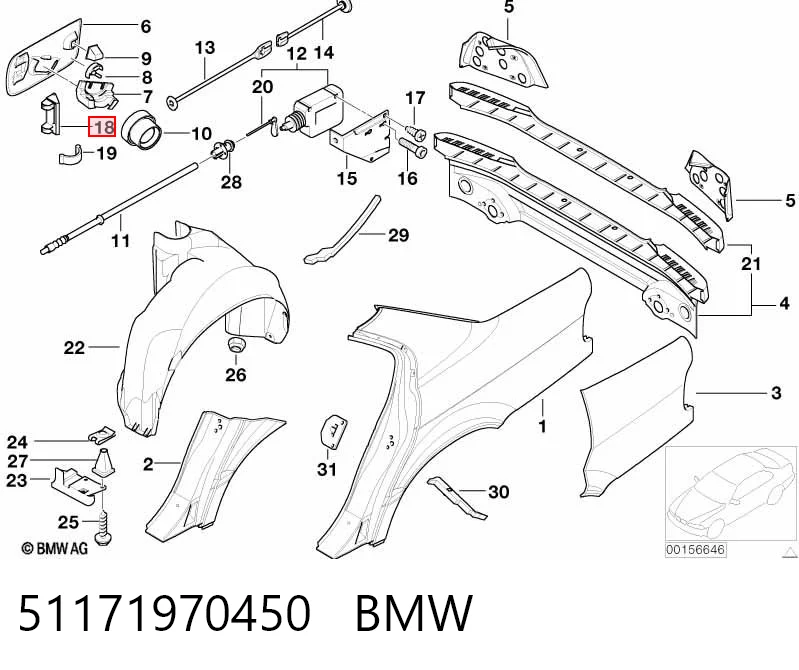 51171970450 BMW Bisagra de tapa del depósito de combustible