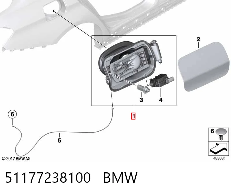 51177238100 BMW Carcasa del tubo de llenado del tanque de combustible