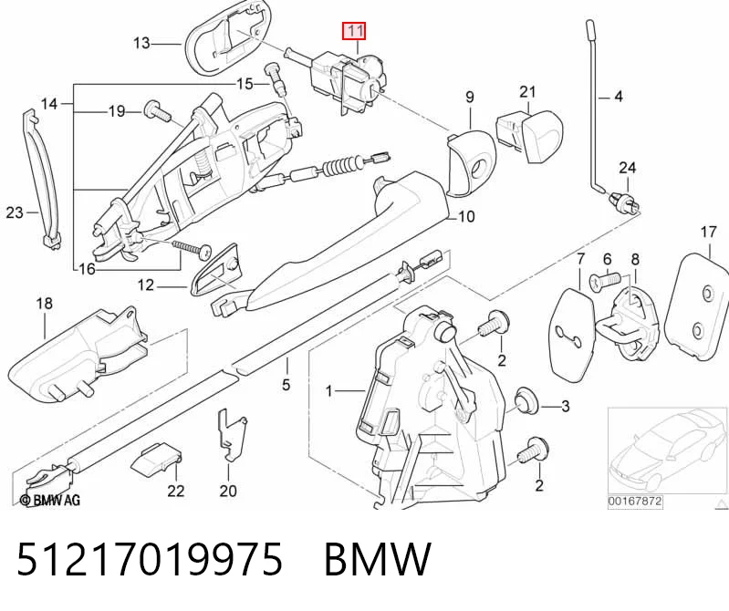 51217019975 BMW Cilindro de cerradura de puerta delantera izquierda
