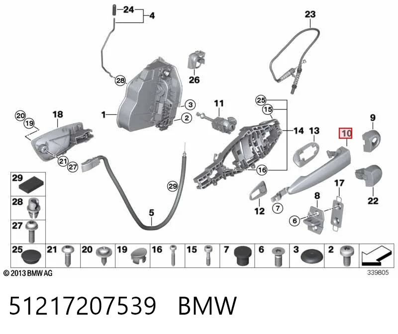 51217207539 BMW Manija exterior trasera izquierda