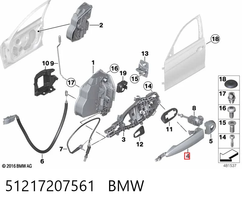 51217207561 BMW Manilla de puerta, exterior izquierdo delantero/trasero