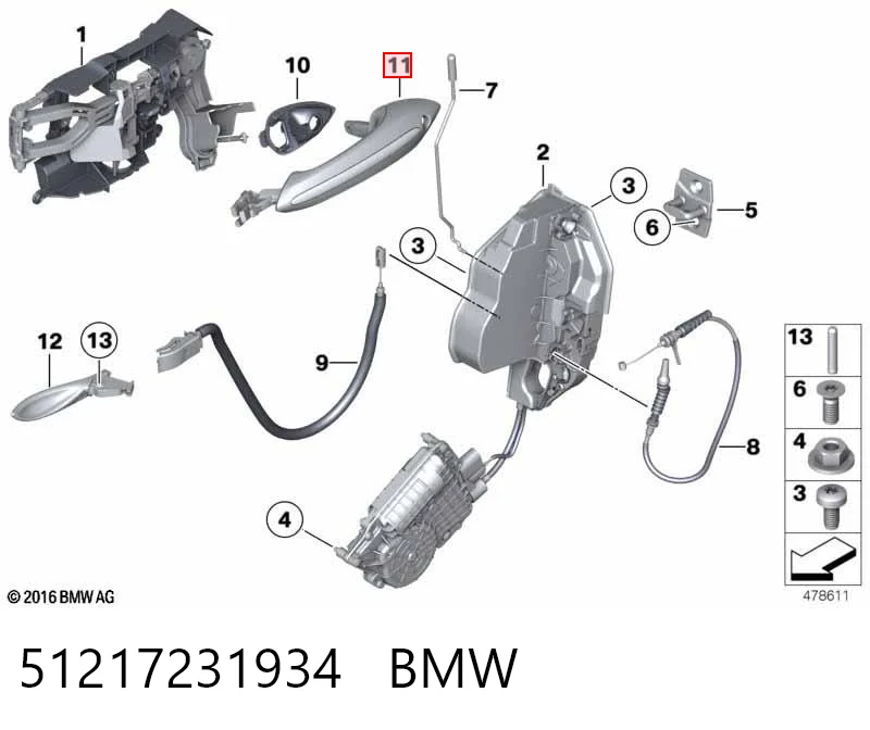 51217231934 BMW Manija exterior derecha delantera/trasera de puerta