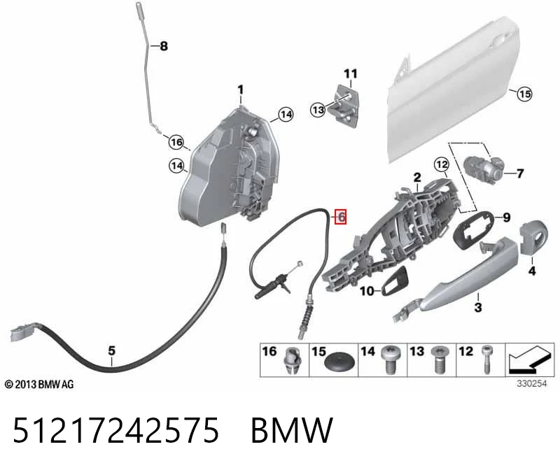 51217242575 BMW Cable de apertura de cerradura de puerta delantera izquierda