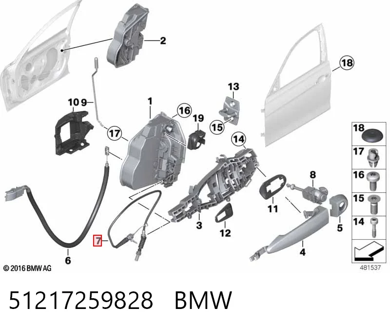 51217259828 BMW Cable de apertura de cerradura de puerta delantera izquierda