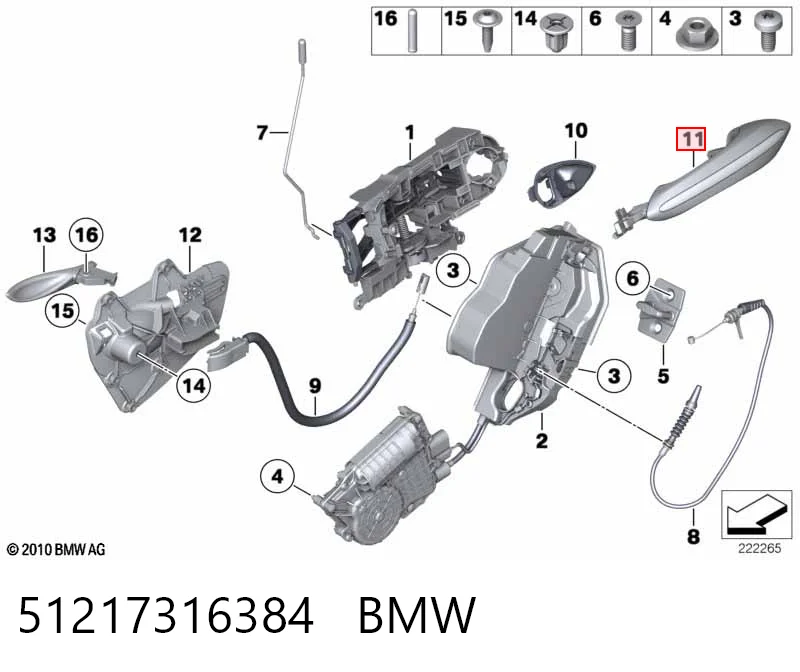 Manija exterior derecha delantera/trasera de puerta 51217316384 BMW