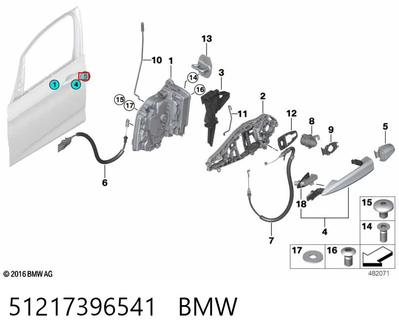 51217396541 BMW Tapa de manija exterior de puerta delantera izquierda