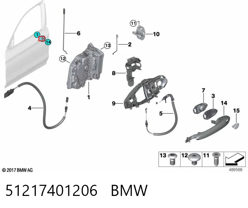 51217401206 BMW Soporte de manija exterior de puerta delantera derecha
