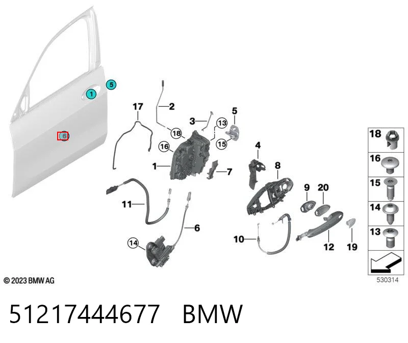 51217444677 BMW Cable de apertura de cerradura de puerta delantera izquierda