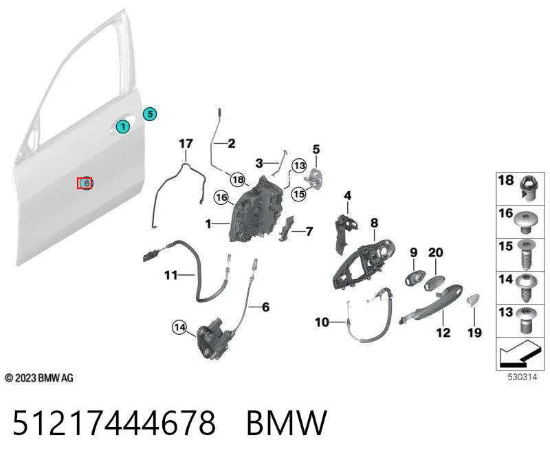 51217444678 BMW Cable de apertura de cerradura de puerta delantera derecha