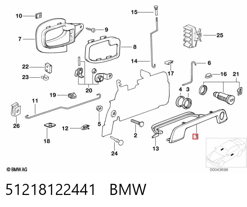 51218122441 BMW Tapa de manija exterior de puerta delantera izquierda