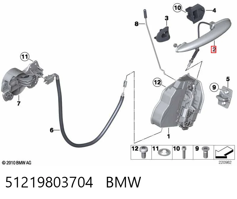 51219803704 BMW Manija exterior derecha de puerta trasera