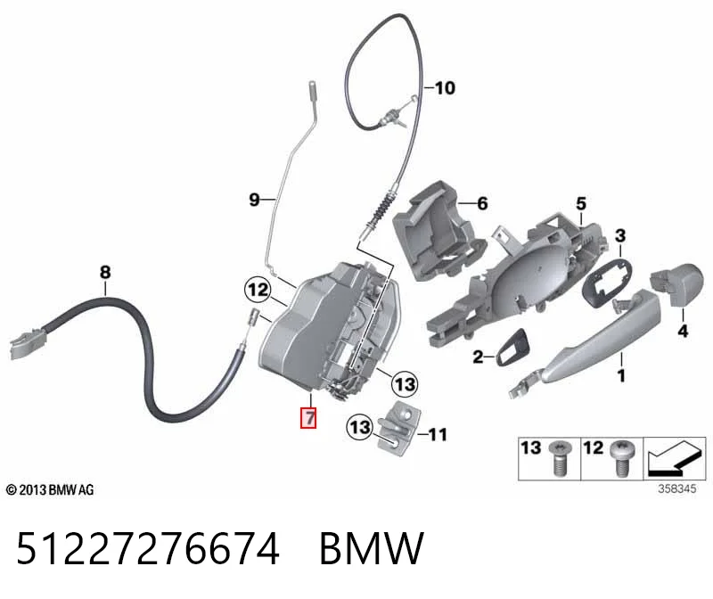 51227276674 BMW Cerradura de la puerta trasera derecha