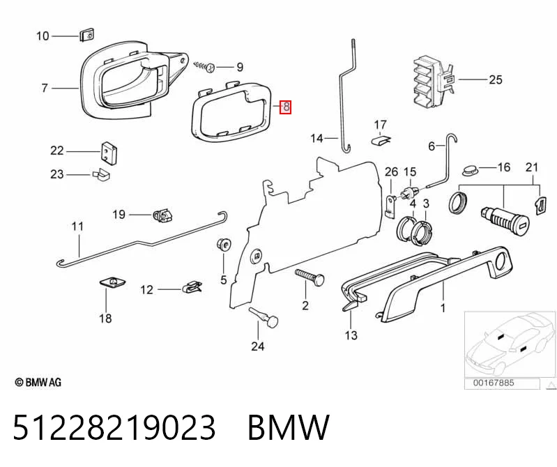 51228219023 BMW Moldura de manija interior de puerta delantera izquierda