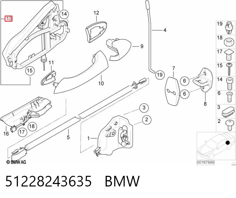 51228243635 BMW Soporte de manija exterior de puerta trasera izquierda