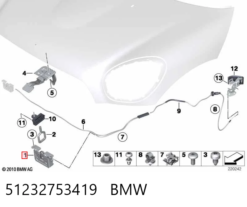 51232753419 BMW Cerradura del capó izquierda