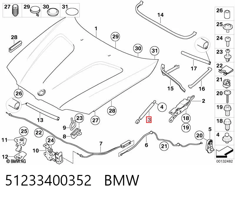 51233400352 BMW Muelle de capó 