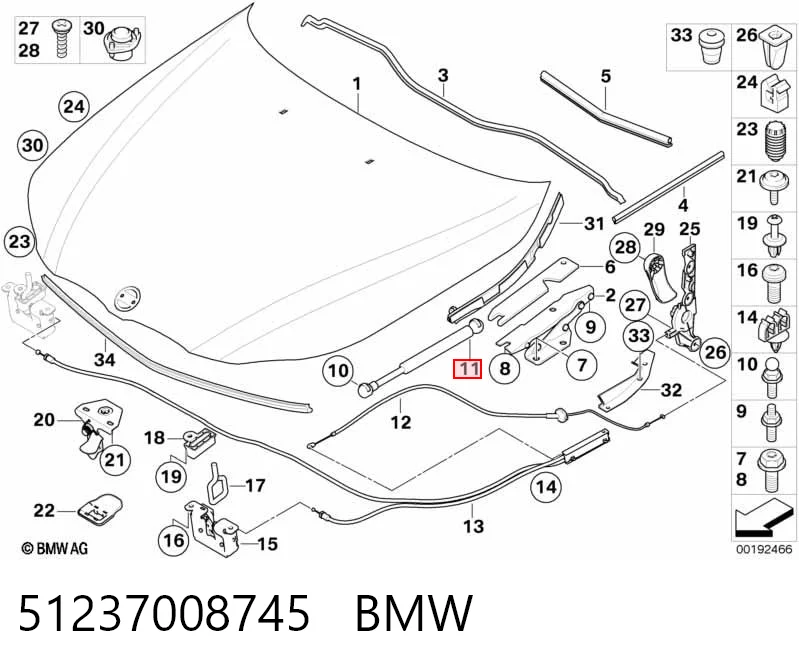 51237008745 BMW Muelle de capó 