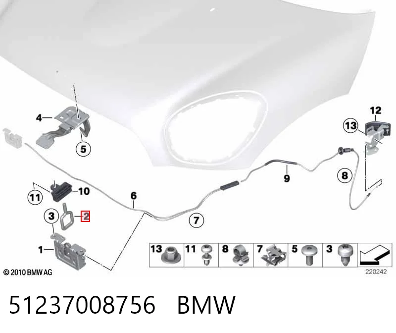51237008756 BMW Gancho soporte del capó