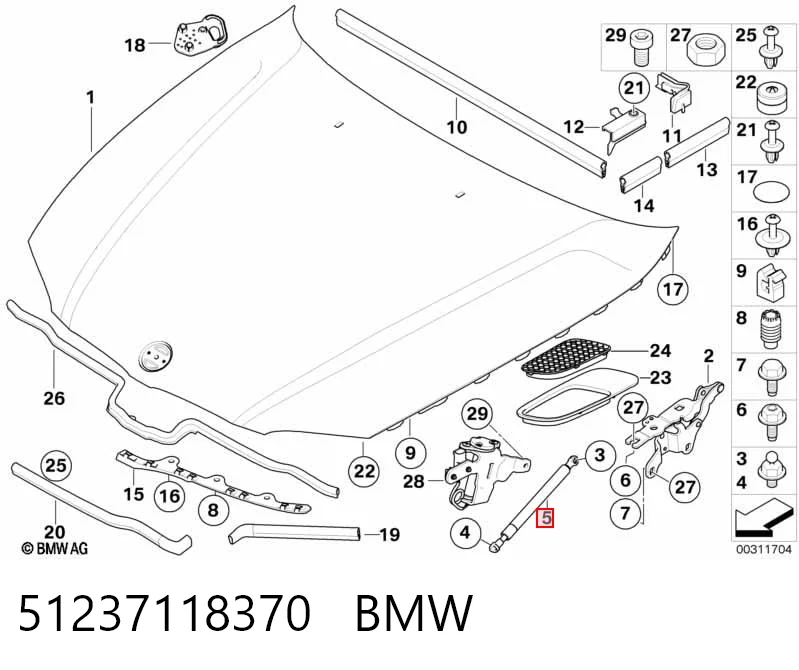 51237118370 BMW Muelle de capó 
