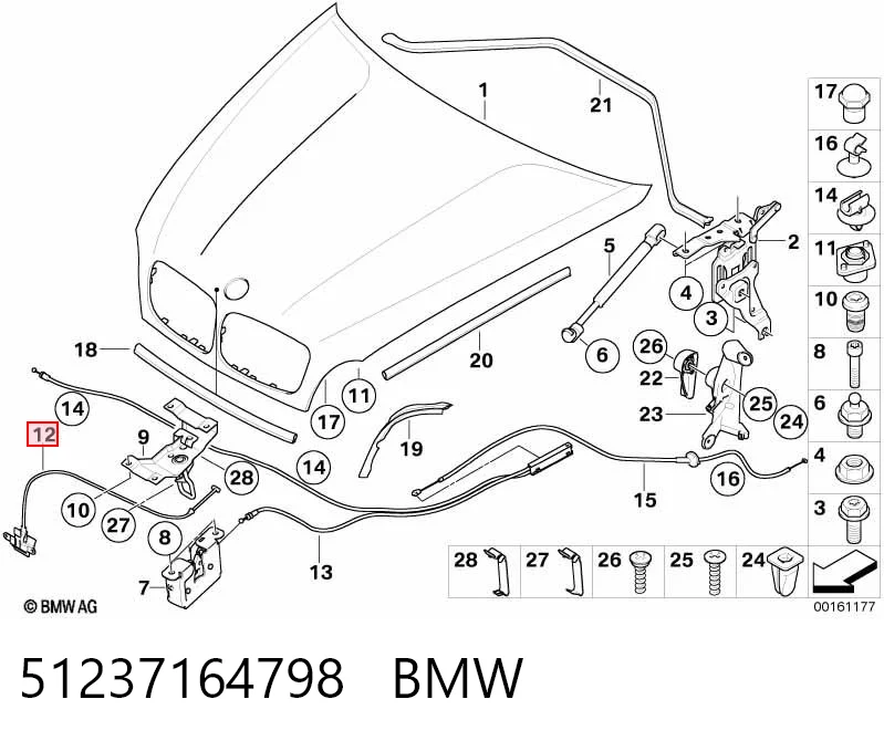 51237164798 BMW Cable de capó del motor