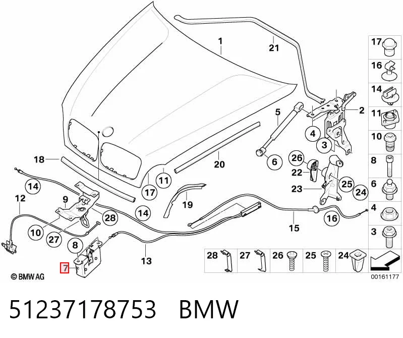 51237178753 BMW Cerradura del capó derecha