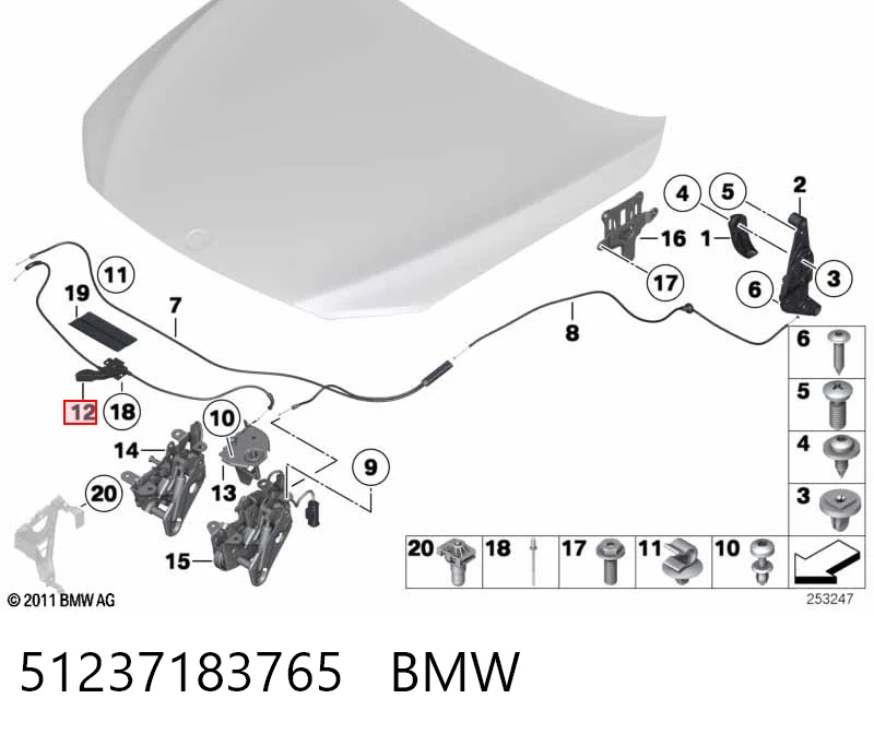 51237183765 BMW Palanca de apertura del capó