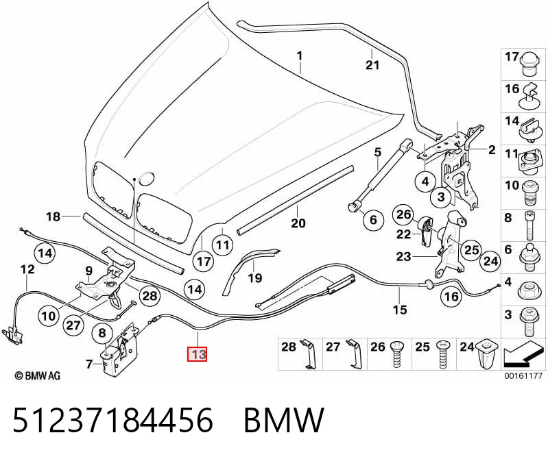 51237184456 BMW Cable de apertura del capó delantero