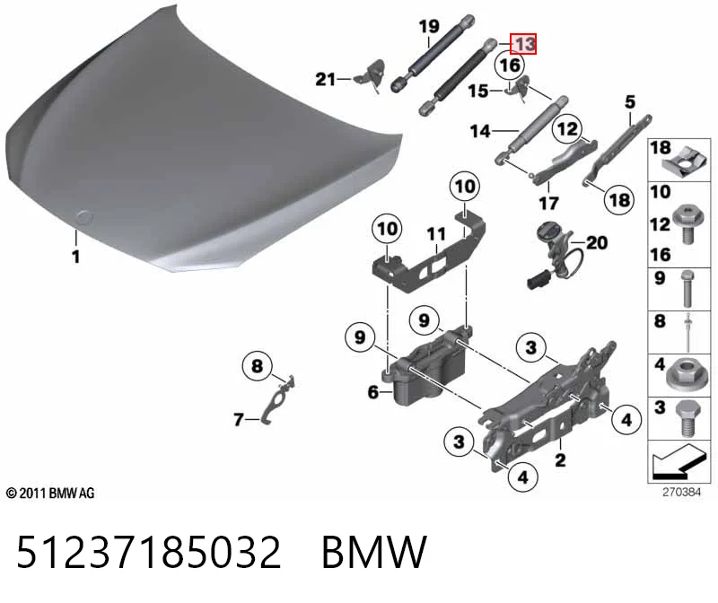 51237185032 BMW Muelle de capó 