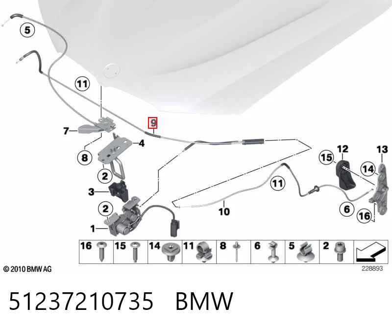 51237210735 BMW Cable de capó del motor