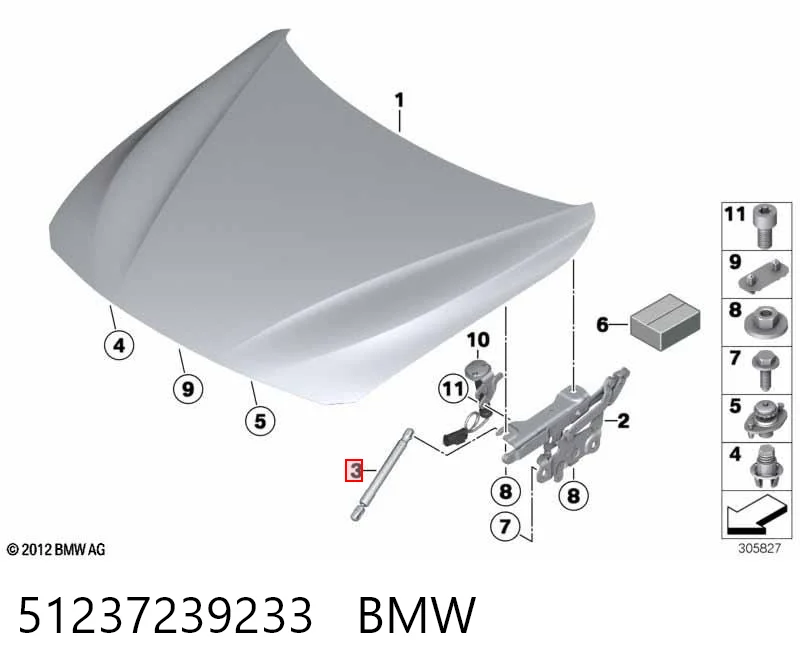 51237239233 BMW Muelle de capó 