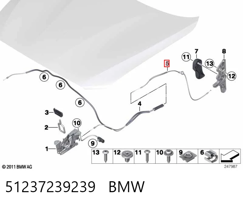 51237239239 BMW Cable de apertura del capó trasero
