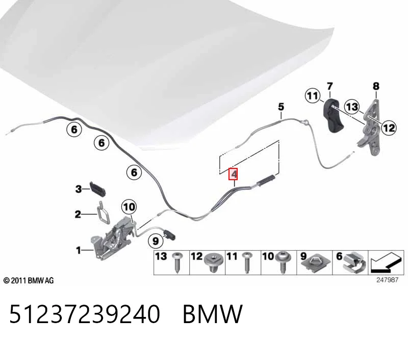 51237239240 BMW Cable de apertura del capó delantero