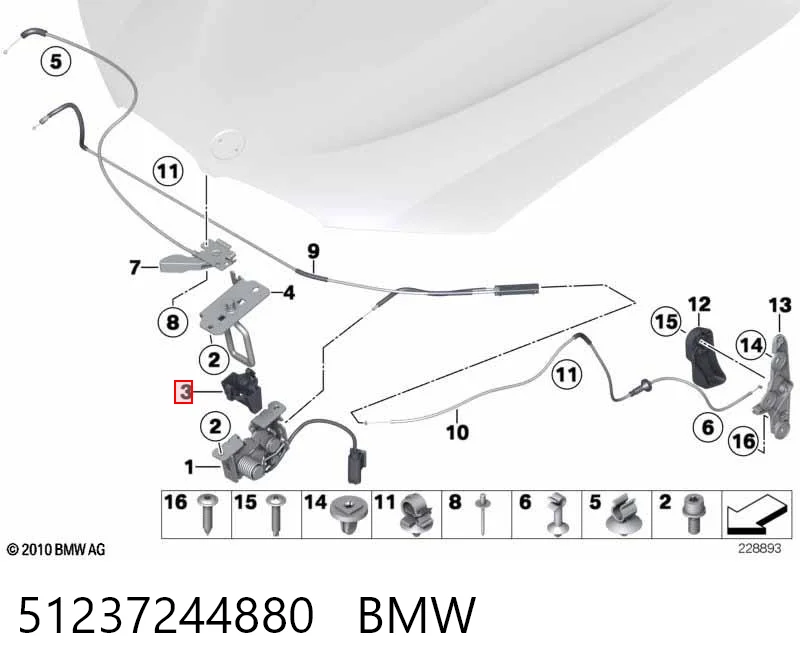 51237244880 BMW Fijador de la abrazadera del capó