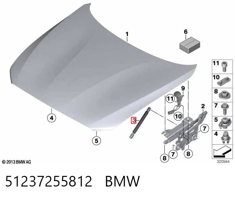 51237255812 BMW Muelle de capó 