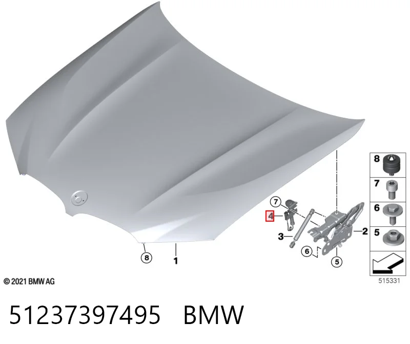 51237397495 BMW Pirotécnico de la bisagra del capó