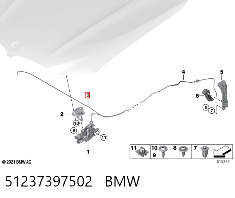 51237397502 BMW Cable de apertura del capó delantero