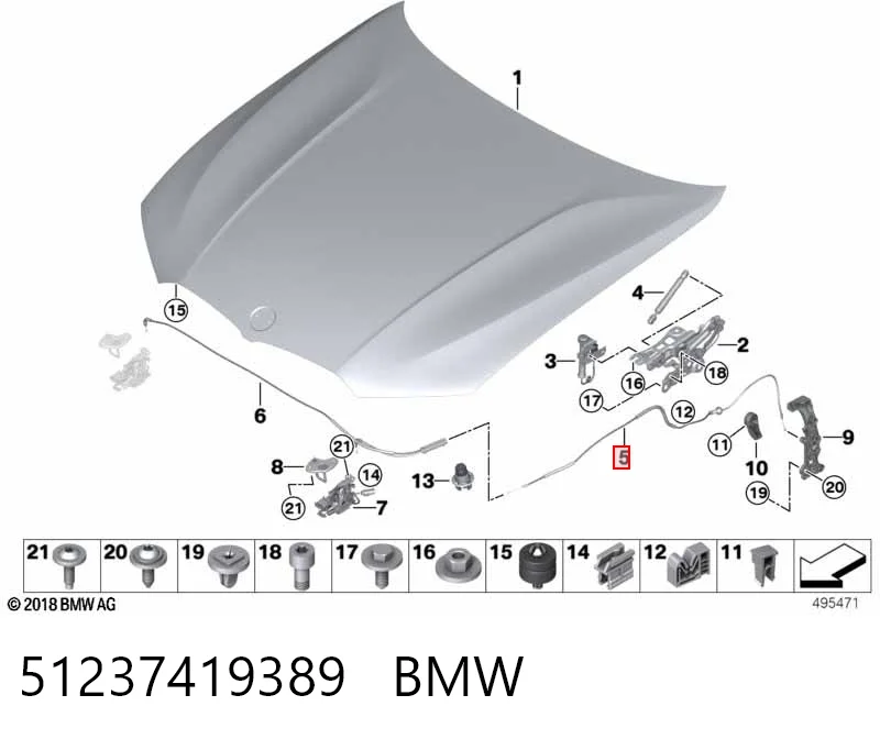51237419389 BMW Cable de apertura del capó trasero