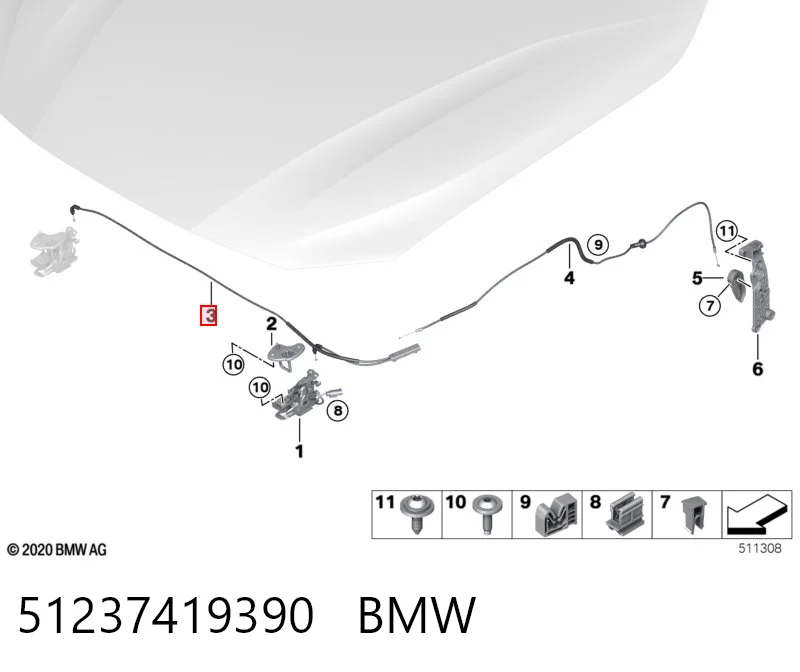 51237419390 BMW Cable de apertura del capó delantero