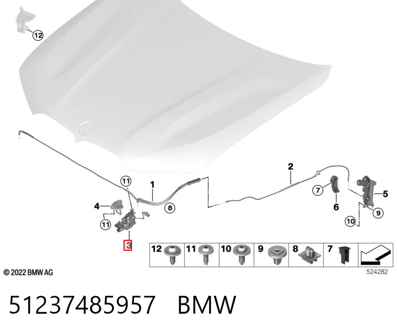 51237485957 BMW Cerradura del capó izquierda