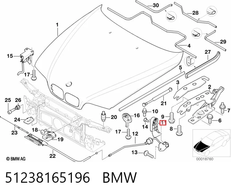 Palanca de apertura del capó 51238165196 BMW