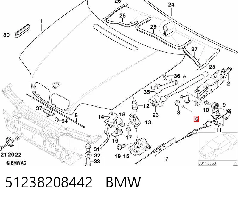 51238208442 BMW Cable de capó del motor