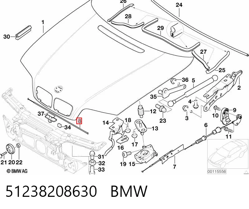 51238208630 BMW Cable de apertura del capó delantero