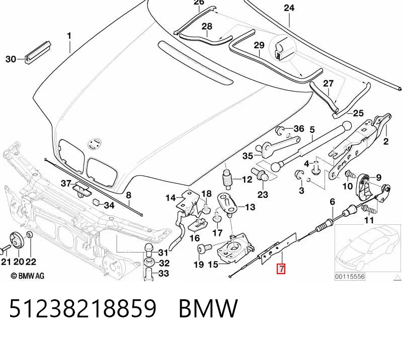 51238218859 BMW Cable de capó del motor