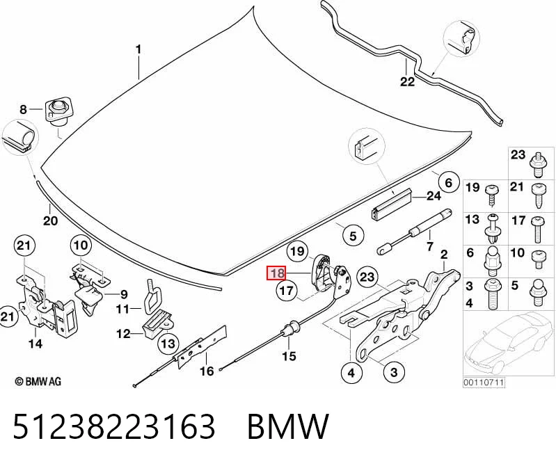 51238223163 BMW Palanca de apertura del capó