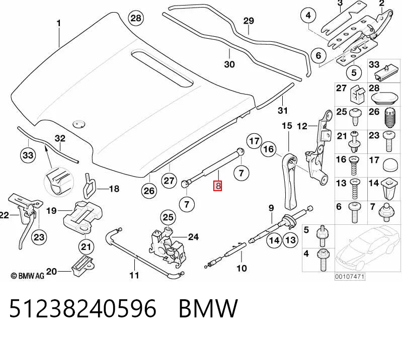 51238240596 BMW Muelle de capó 