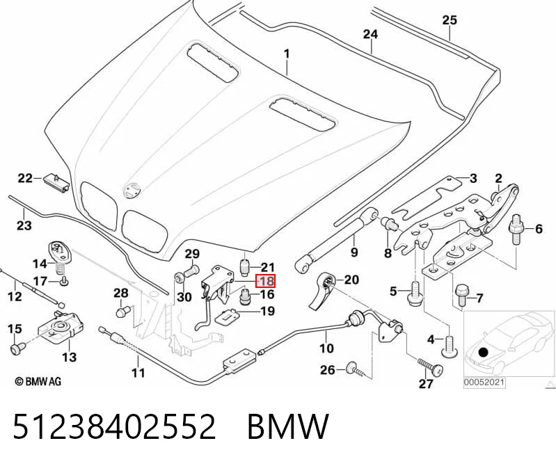 51238402552 BMW Gancho soporte del capó