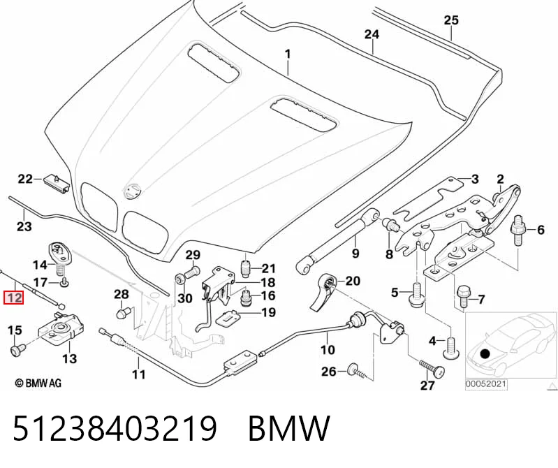 51238403219 BMW Cable de apertura del capó delantero
