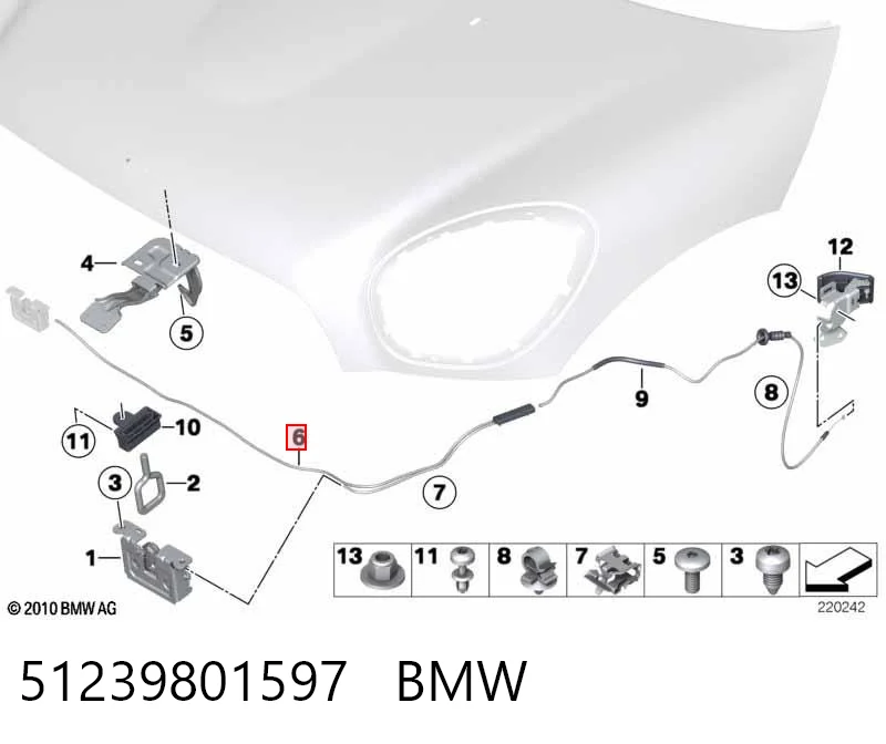 51239801597 BMW Cable de apertura del capó delantero
