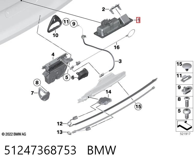 51247368753 BMW Botón de accionamiento del cierre de la tapa del maletero (puerta trasera 3/5)