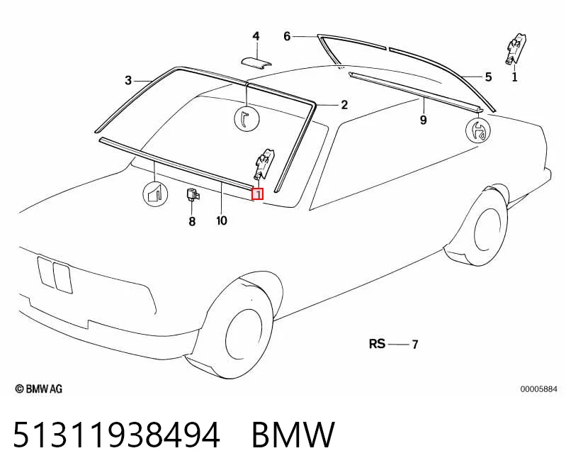 Clip de fijación de moldura de parabrisas 51311938494 BMW